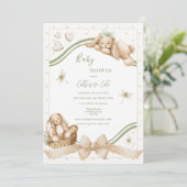 Cute Bunny Whimsical Vintage Baby Shower 招待状 (スタンド正面)