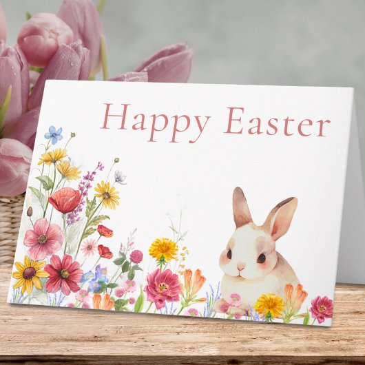 Cute Bunny & Wildflowers Happy Easter Card シーズンカード