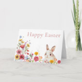 Cute Bunny & Wildflowers Happy Easter Card シーズンカード (正面)