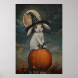 Cute Bunny Witch on Pumpkin Art Printable, Hallowe ポスター