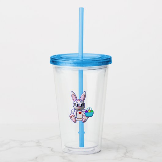 Cute Bunny with a Basket アクリルタンブラー (正面)