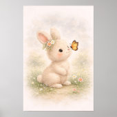 Cute Bunny With Butterfly Neutral Kids Room ポスター (正面)
