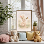 Cute Bunny With Butterfly Neutral Kids Room ポスター