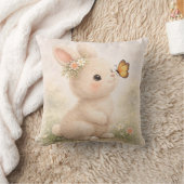 Cute Bunny With Butterfly Neutral Nursery  クッション (ブランケット)
