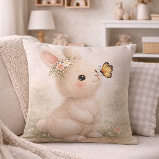 Cute Bunny With Butterfly Neutral Nursery  クッション