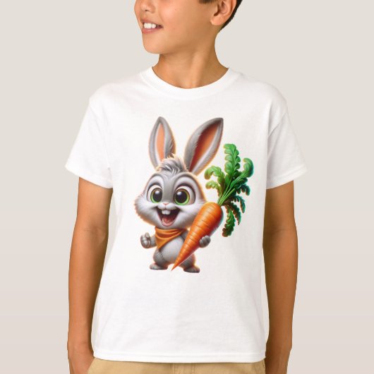 Cute Bunny With Carrot Happy Art Tシャツ (正面)