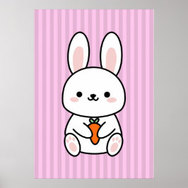 Cute Bunny with Carrots, Pink stripe Nursery Print ポスター