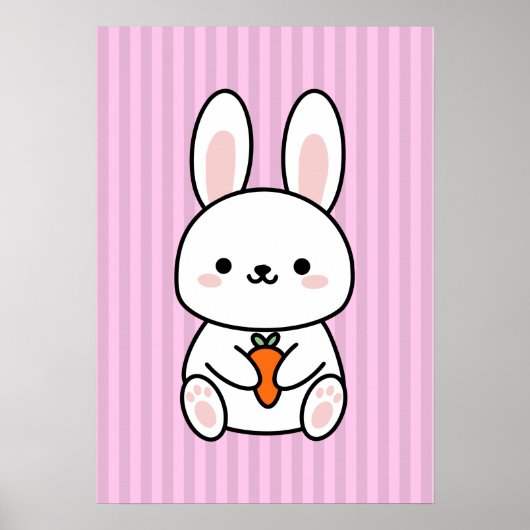 Cute Bunny with Carrots, Pink stripe Nursery Print ポスター (正面)