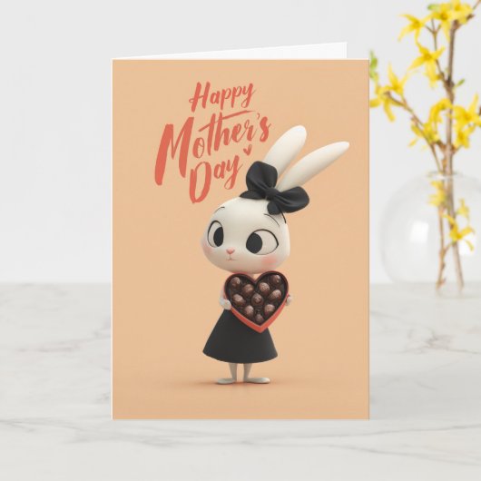 Cute Bunny With Chocolates Mother's Day Card カード (黄色い花)