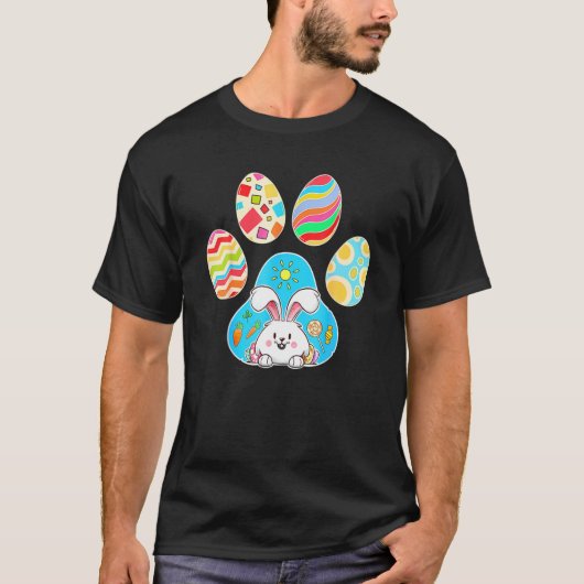 Cute Bunny With Easter Egg Inside Dog Paw Happy Ea Tシャツ (正面)