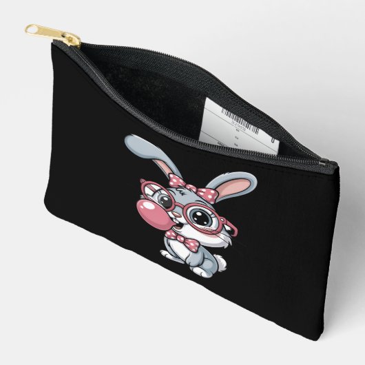Cute Bunny with Glasses Blowing Bubble Gum アクセサリーポーチ (見開き)