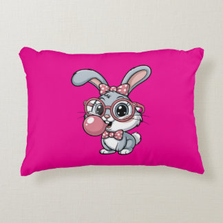 Cute Bunny with Glasses Blowing Bubble Gum アクセントクッション