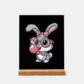Cute Bunny with Glasses Blowing Bubble Gum アクリルサイン (正面)
