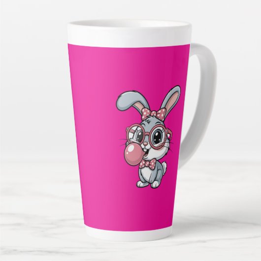 Cute Bunny with Glasses Blowing Bubble Gum カフェラテマグ (右アングル)