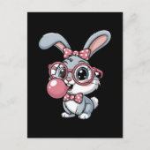 Cute Bunny with Glasses Blowing Bubble Gum ポストカード (正面)