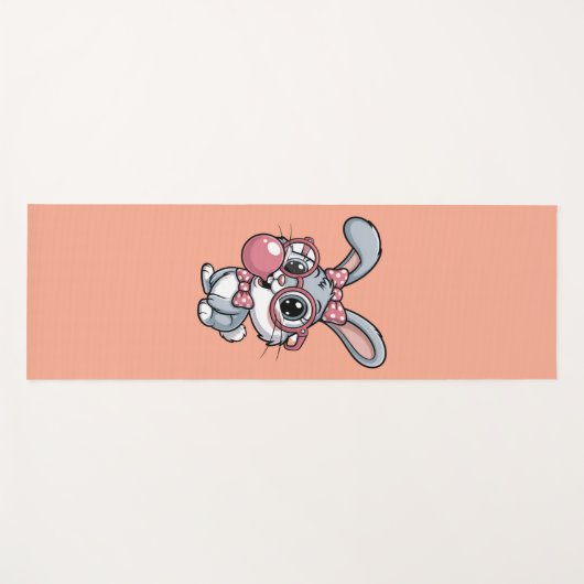 Cute Bunny with Glasses Blowing Bubble Gum ヨガマット (正面(横))
