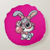 Cute Bunny with Glasses Blowing Bubble Gum ラウンドクッション (裏面)