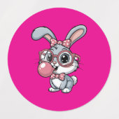 Cute Bunny with Glasses Blowing Bubble Gum ラベル (デザイン1)