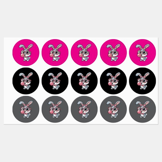 Cute Bunny with Glasses Blowing Bubble Gum ラベル (シート)