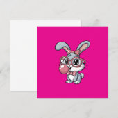 Cute Bunny with Glasses Blowing Bubble Gum 招待状 (正面/裏面)