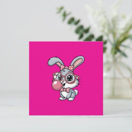 Cute Bunny with Glasses Blowing Bubble Gum 招待状 (スタンド正面)