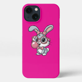 Cute Bunny with Glasses Blowing Bubble Gum iPhone 13ケース