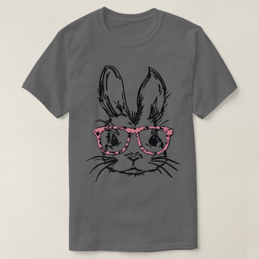 Cute Bunny With Glasses Leopard Print Easter Bunny Tシャツ (デザイン正面)
