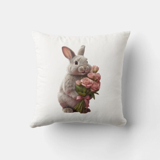  “Cute Bunny with Pink Roses” Adorable Art Design クッション (裏面)