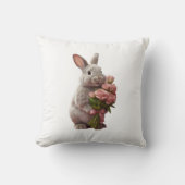 “Cute Bunny with Pink Roses” Adorable Art Design クッション (正面)