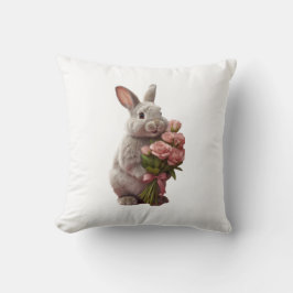  “Cute Bunny with Pink Roses” Adorable Art Design クッション