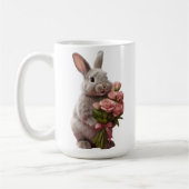  “Cute Bunny with Pink Roses” Adorable Art Design コーヒーマグカップ (左)