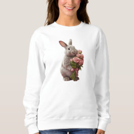  “Cute Bunny with Pink Roses” Adorable Art Design スウェットシャツ