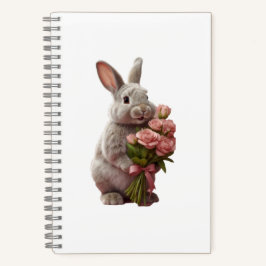  “Cute Bunny with Pink Roses” Adorable Art Design ノートブック