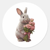  “Cute Bunny with Pink Roses” Adorable Art Design ラウンドシール (正面)