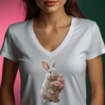  “Cute Bunny with Pink Roses” Adorable Art Design