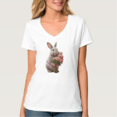  “Cute Bunny with Pink Roses” Adorable Art Design Tシャツ (正面)