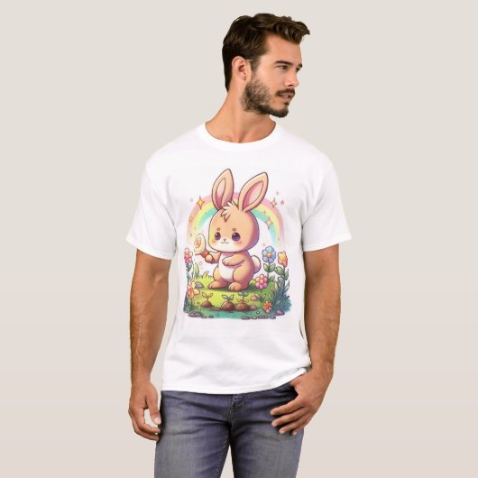 Cute Bunny with Rainbow T-Shirt Tシャツ (正面フル)