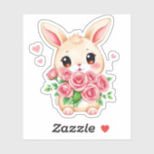 Cute bunny with roses Custom-Cut Vinyl Sticker シール (シート)