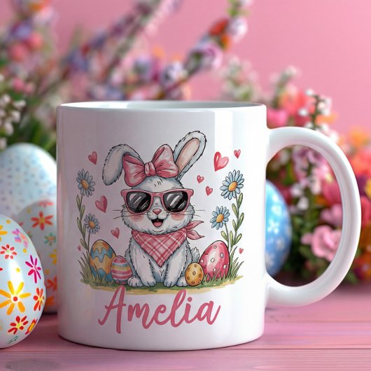 Cute Bunny with Sunglasses Custom Name Easter Gift コーヒーマグカップ