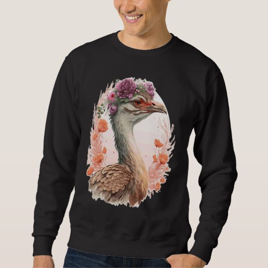 Cute Bustard Bird Watching Flower Crown Floral Bir スウェットシャツ (正面)