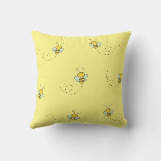 Cute Busy Bumble Bee Yellow クッション (裏面)