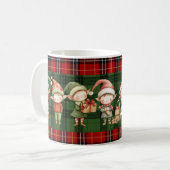 Cute Busy Elves Christmas Green Plaids コーヒーマグカップ (正面左)