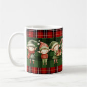 Cute Busy Elves Christmas Green Plaids コーヒーマグカップ (左)