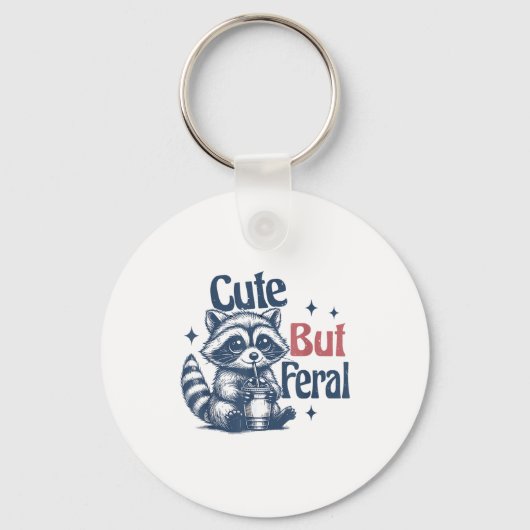 Cute But Feral Raccoon Drinking Boba Toddler Vinta キーホルダー (正面)