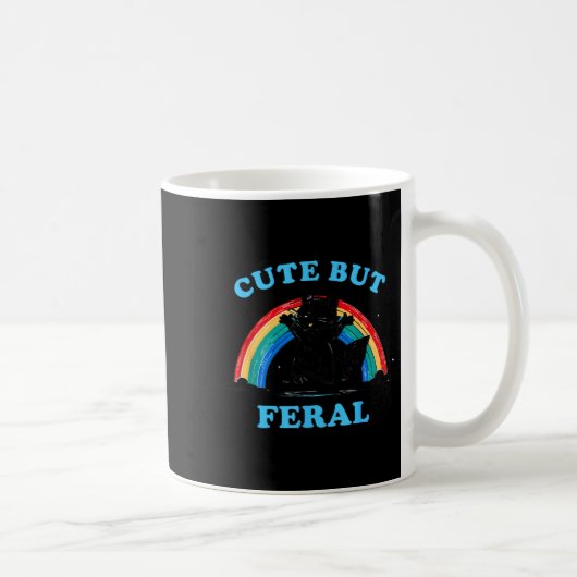 Cute But Feral Raccoon With Rainbow Funny Raccoon コーヒーマグカップ (右)