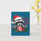 Cute But Feral Raccoon With Santa Hat Xmas Cute Ch カード (黄色い花)
