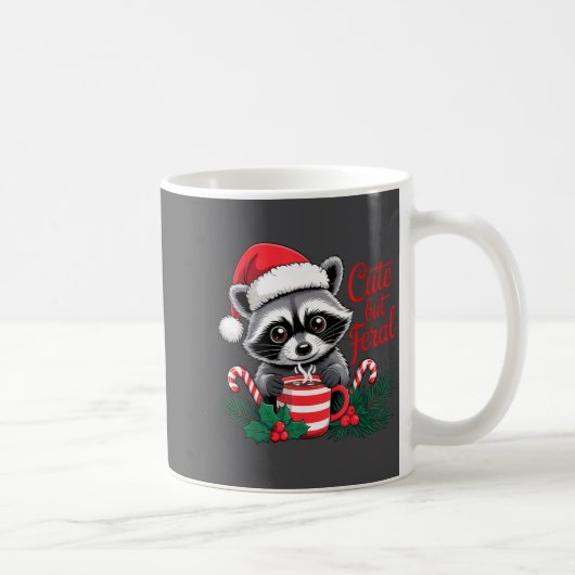 Cute But Feral Raccoon With Santa Hat Xmas Cute Ch コーヒーマグカップ (右)