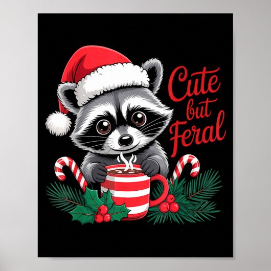 Cute But Feral Raccoon With Santa Hat Xmas Cute Ch ポスター (正面)
