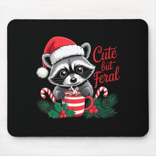 Cute But Feral Raccoon With Santa Hat Xmas Cute Ch マウスパッド (正面)