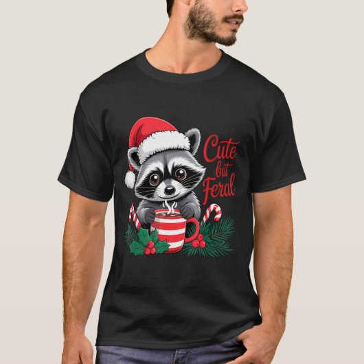 Cute But Feral Raccoon With Santa Hat Xmas Cute Ch Tシャツ (正面)